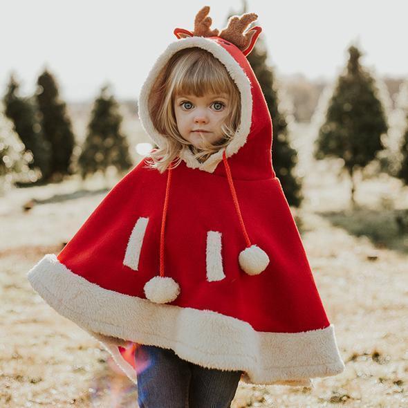 Cartoon Reindeer Pompon Embellished Cloak